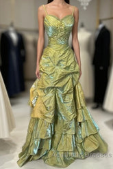 Fairytale Sage A-Line Mask Evening Prom Dresses Beaded Satin Evening Gown For Birthady&Graduation